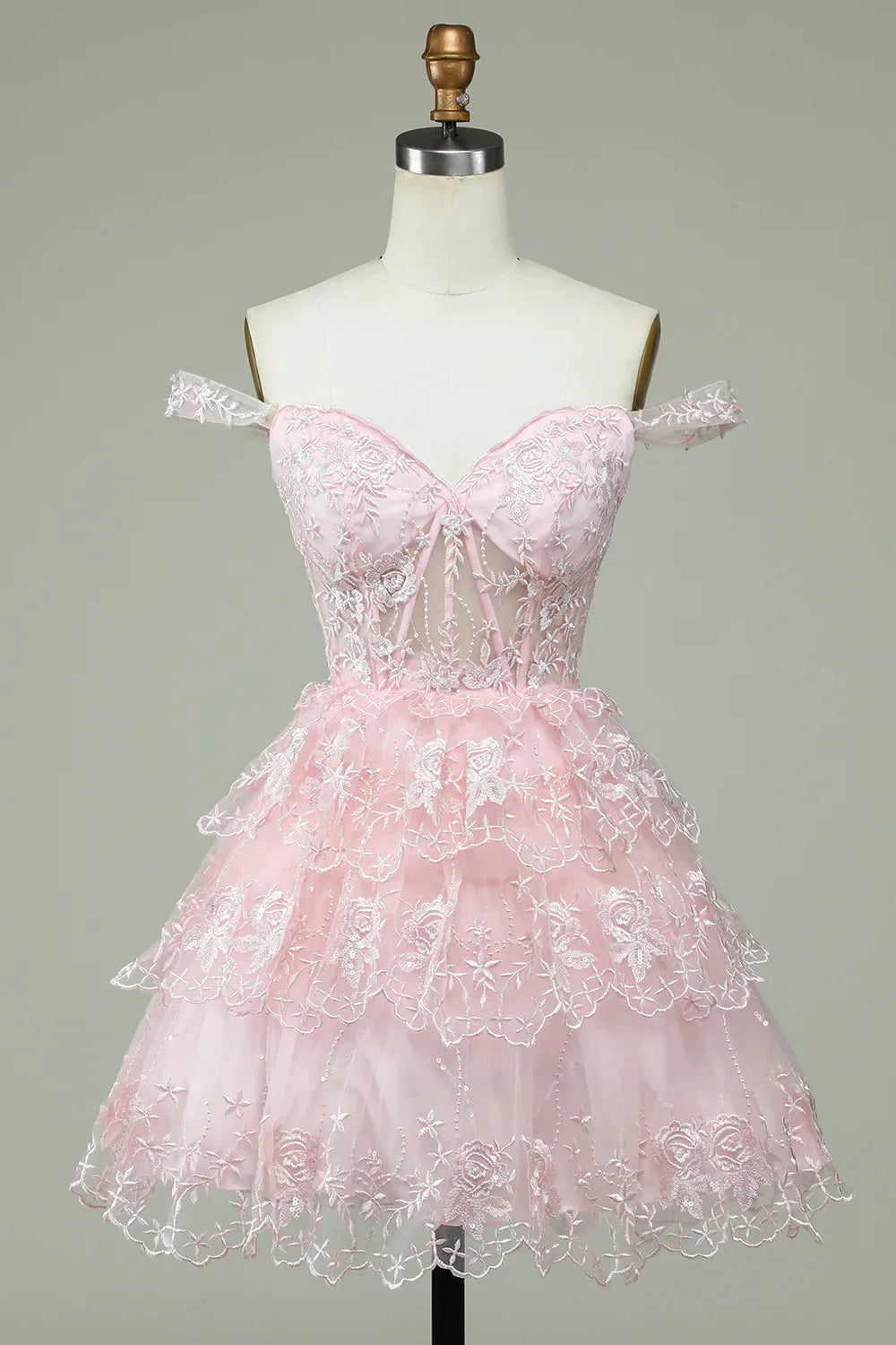 Vestido de Baile de Golas Caídas Cor-de-Rosa com Lace Y2471