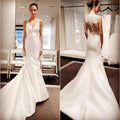 Vestido de noiva clássico, elegante, simples, modesto, com renda, barato, WD0202