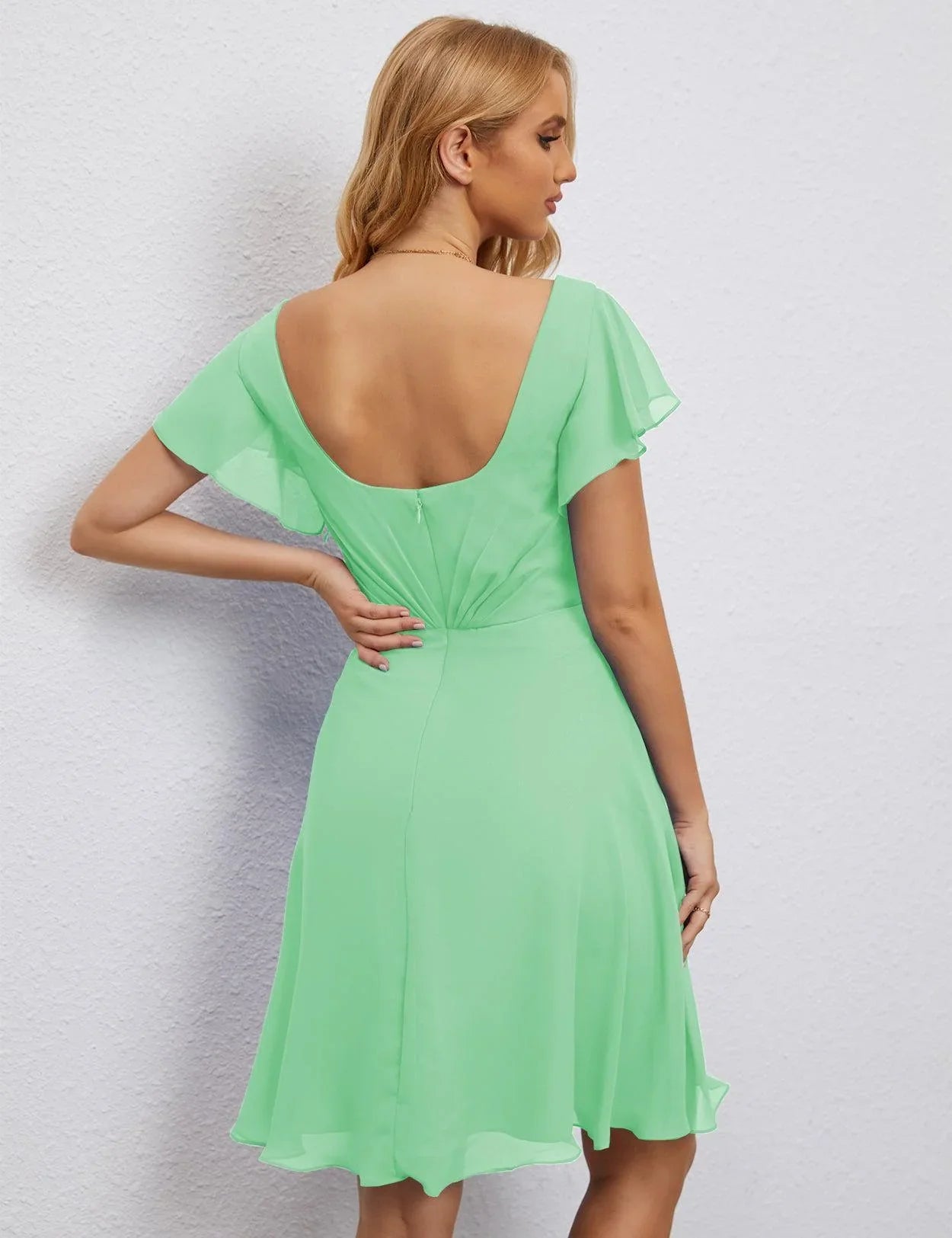 Vestido de Regreso a Casa con Espalda en U de Numbersea Vestido Formal para el Baile de Graduación Largo hasta la Rodilla Mangas Cortas Vestido para Fiesta de Cóctel 28077