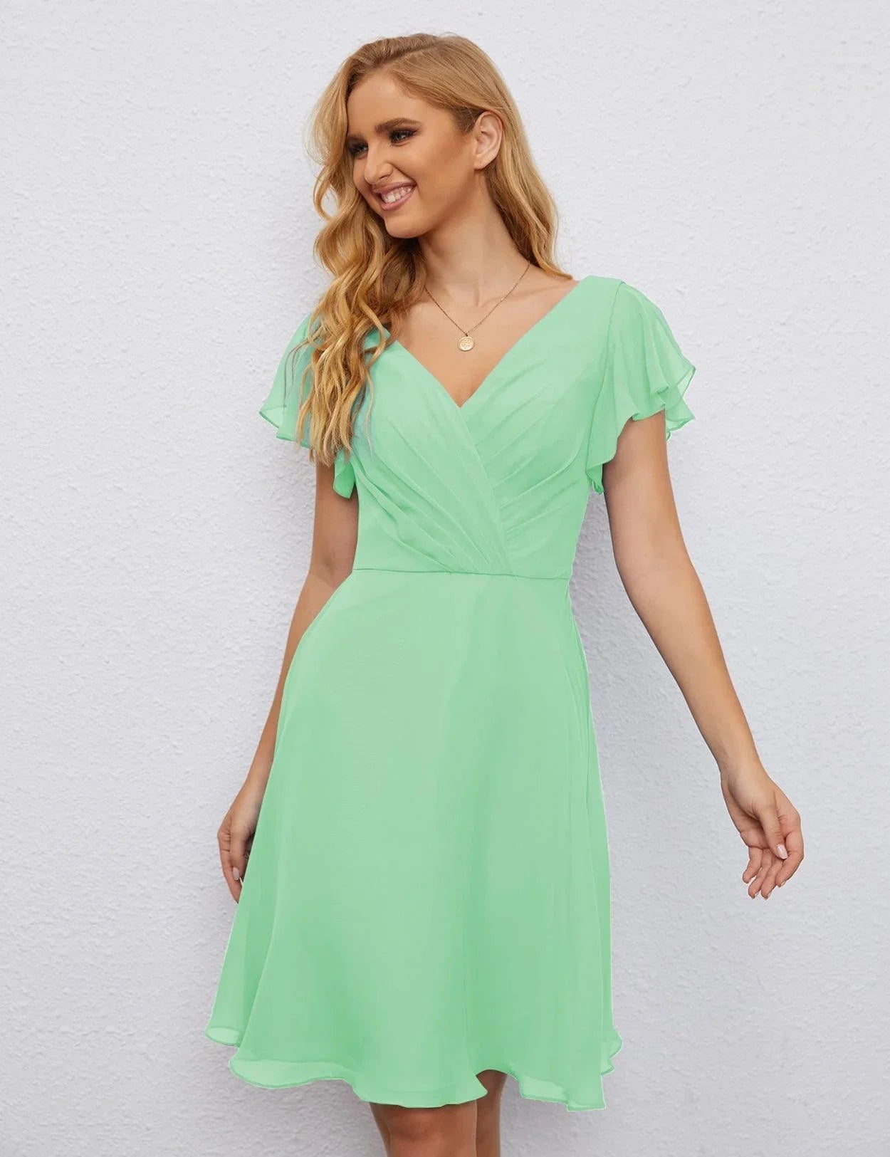 Vestido de Regreso a Casa con Espalda en U de Numbersea Vestido Formal para el Baile de Graduación Largo hasta la Rodilla Mangas Cortas Vestido para Fiesta de Cóctel 28077