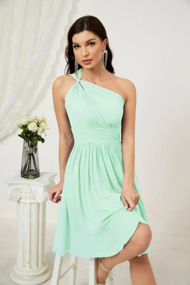 Vestido de dama de honor corto de chiffon de un hombro Numbersea para mujer Vestidos formales para fiesta y regreso a casa 2804