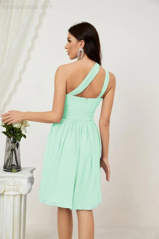 Vestido de dama de honor corto de chiffon de un hombro Numbersea para mujer Vestidos formales para fiesta y regreso a casa 2804