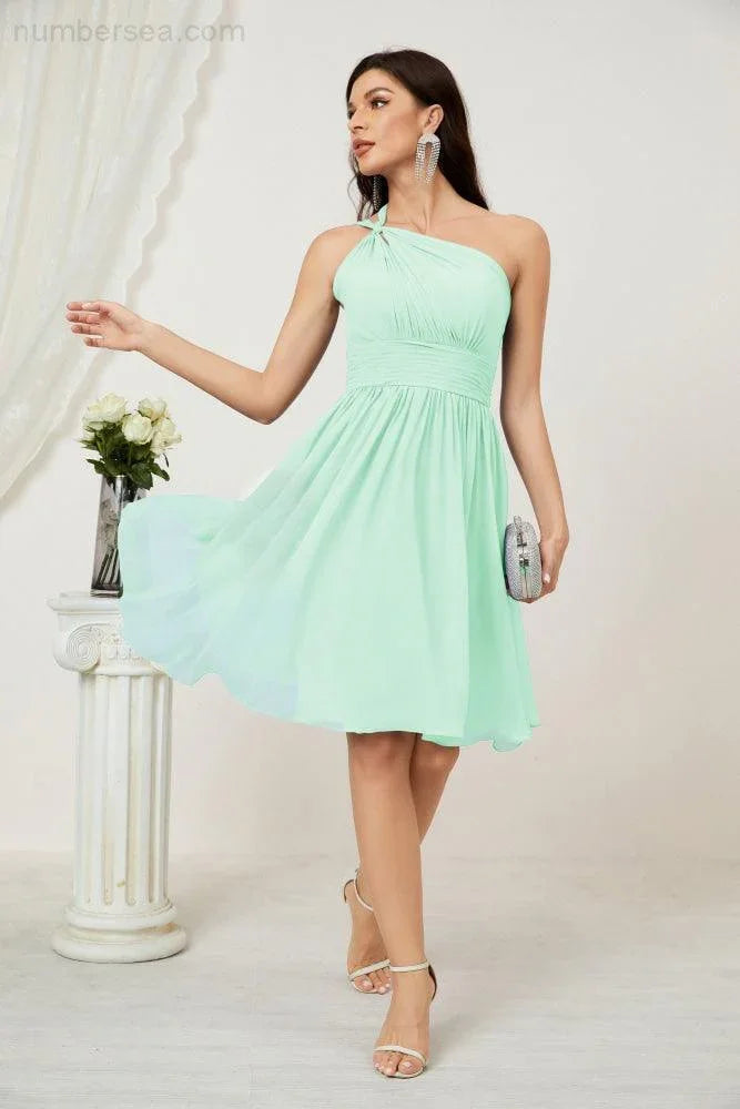 Vestido de dama de honor corto de chiffon de un hombro Numbersea para mujer Vestidos formales para fiesta y regreso a casa 2804