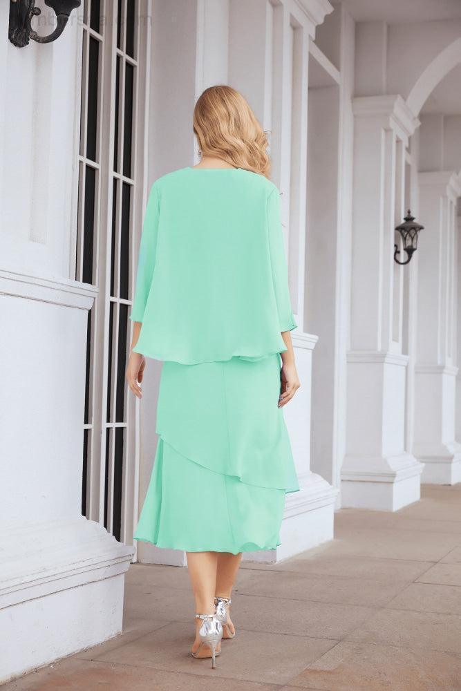 Vestido de festa formal para mãe da noiva, corte A, duas peças, Numbersea 28072 