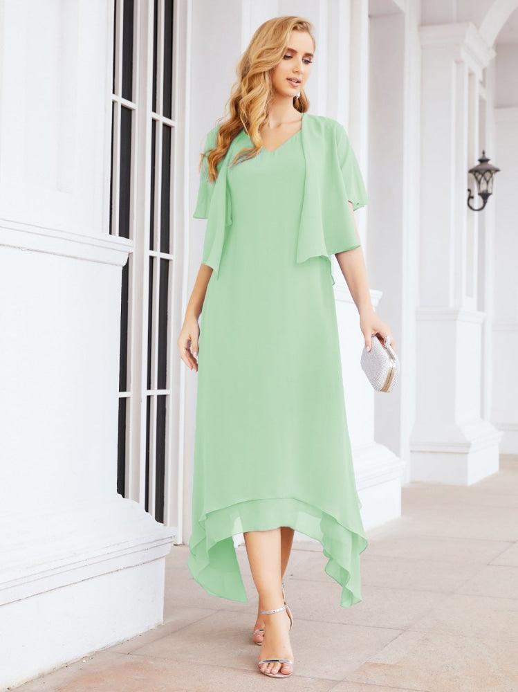 Vestido de festa formal para mãe da noiva, corte A, duas peças, Numbersea 28073 