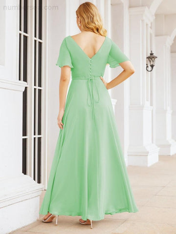 Numbersea Formal Prom Gowns for Mother of The Bride Short Sleeves Bridesmaid Dress 28049
