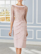 Mother Of The Bride Dresses Sheath Column Scoop Neck 3/4 Sleeves Knee Length