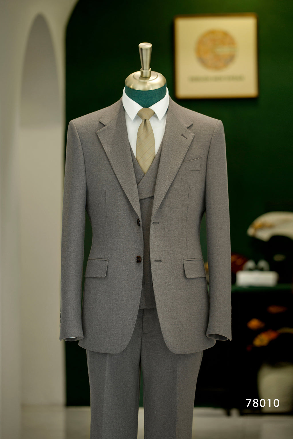 Three-Piece Solid Taupe Grey Wool Suit | Tailored Formal Groom & Business Suit