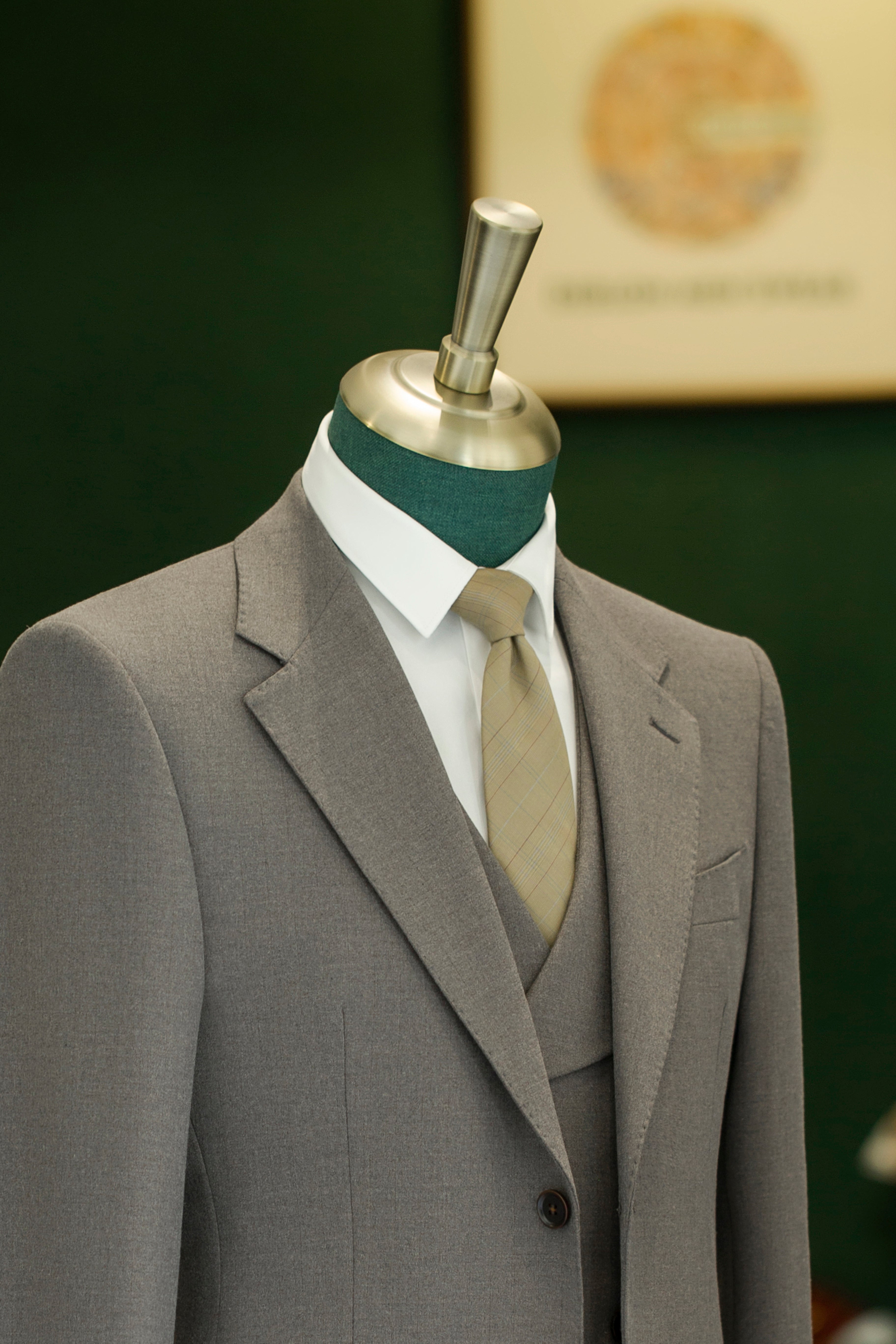 Three-Piece Solid Taupe Grey Wool Suit | Tailored Formal Groom & Business Suit