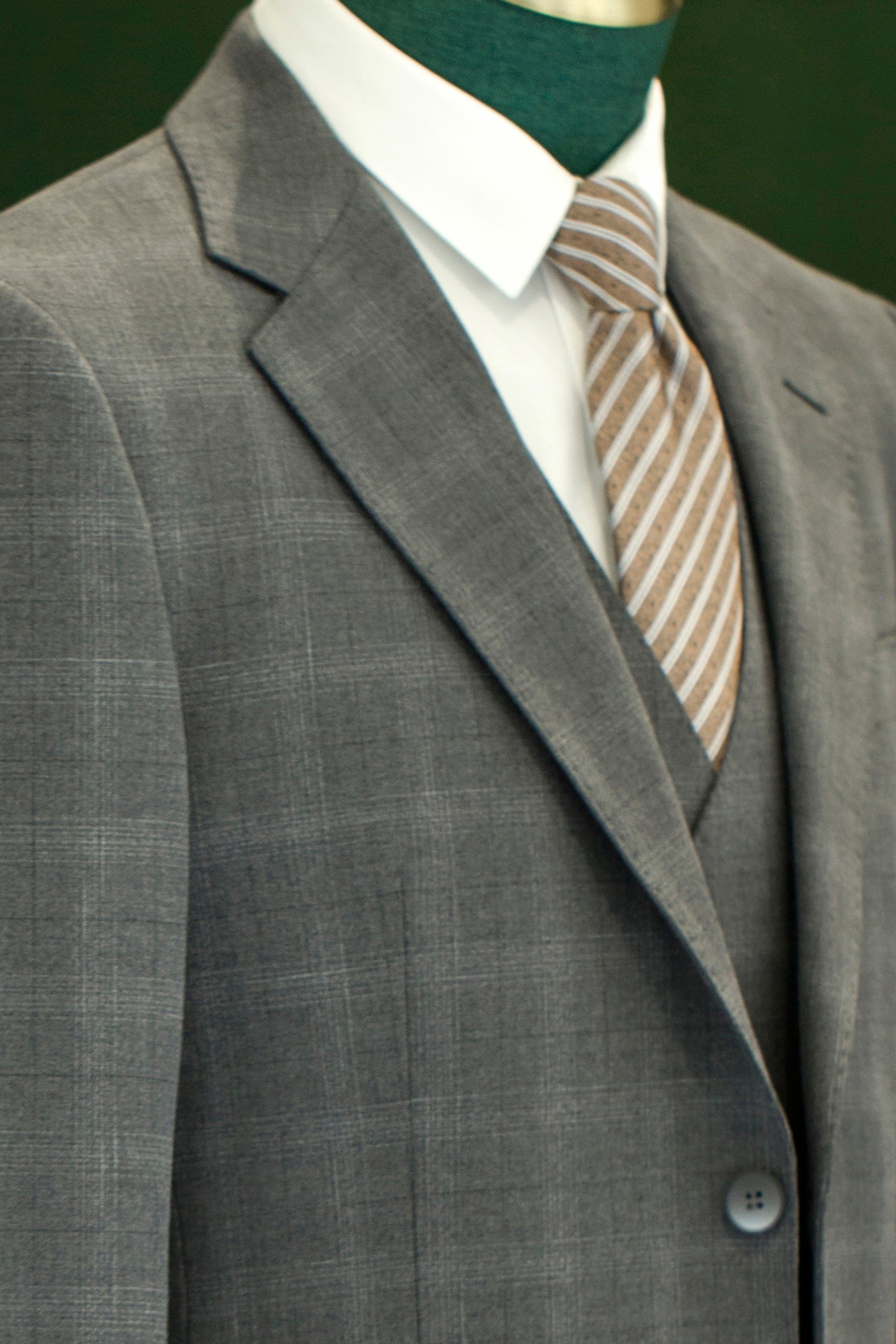 Three-Piece Solid Grey Wool Suit | Tailored Formal Groom & Business Suit