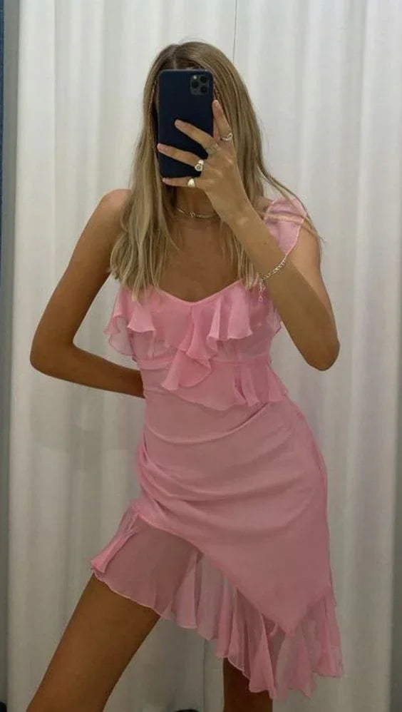 Rosa kurzes Ballkleid für den Homecoming-Abend Modell Y1956