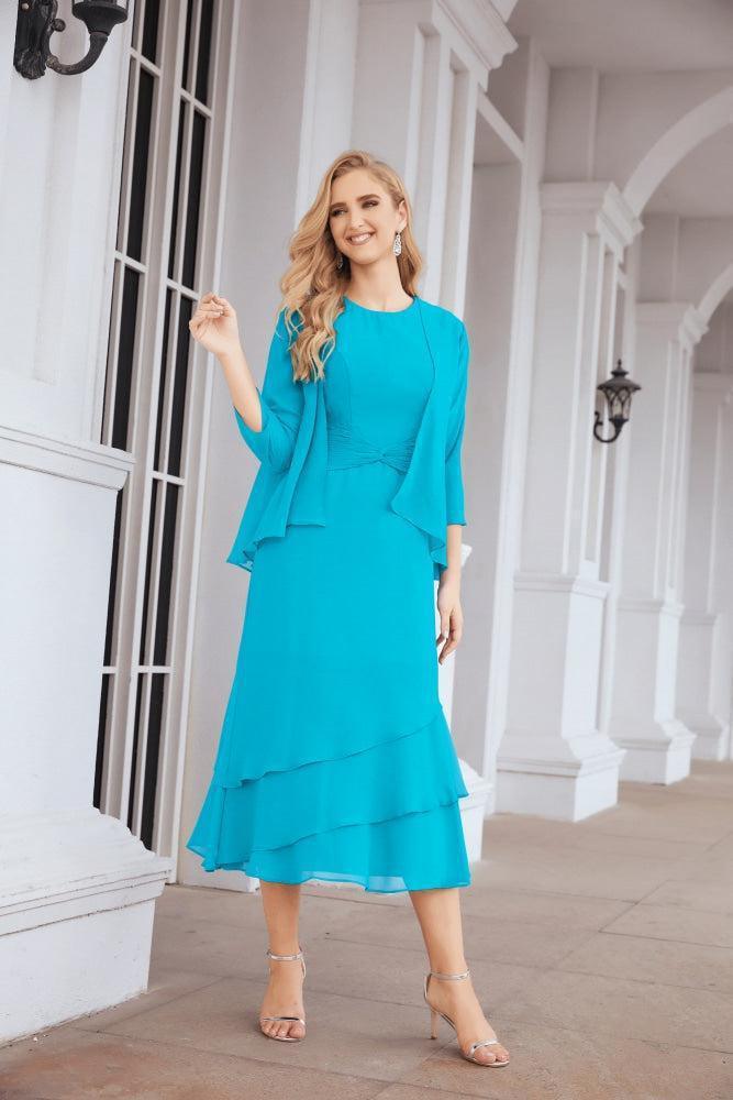 Vestido de festa formal para mãe da noiva, corte A, duas peças, Numbersea 28072 