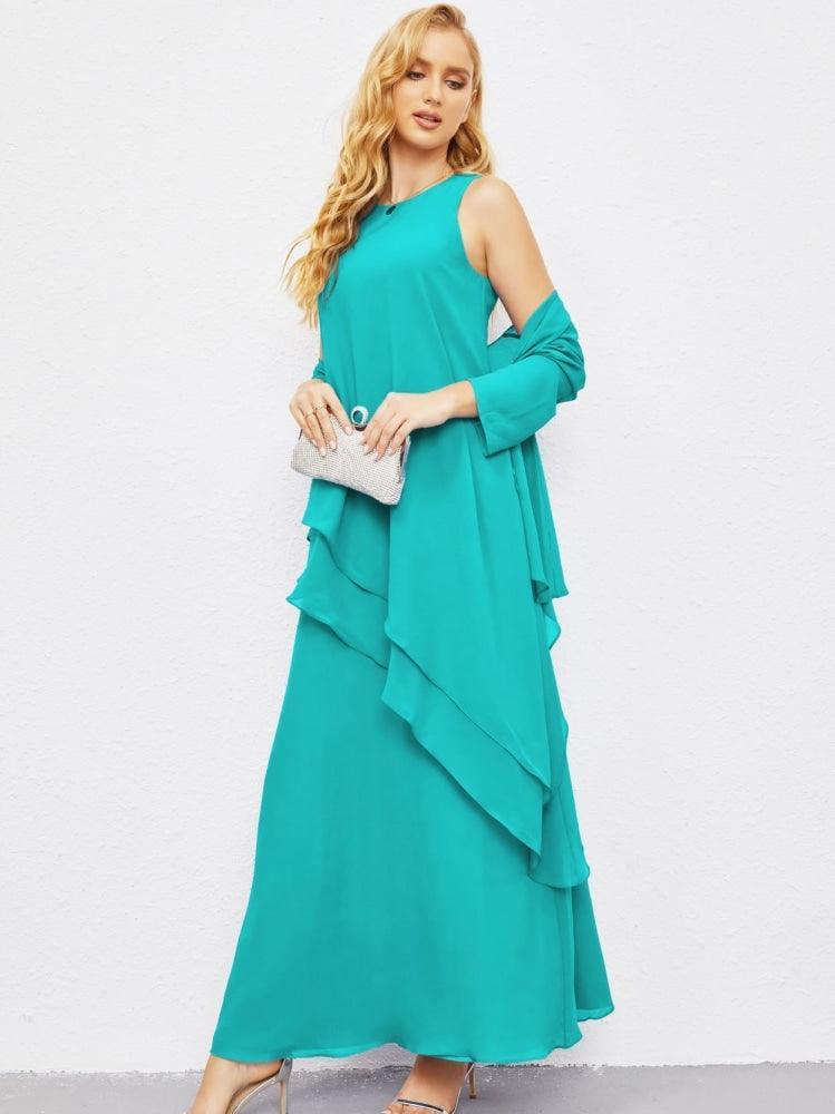 Vestidos para a mãe da noiva com frente aberta, cardigan leve, vestido formal para baile de finalistas 28081 