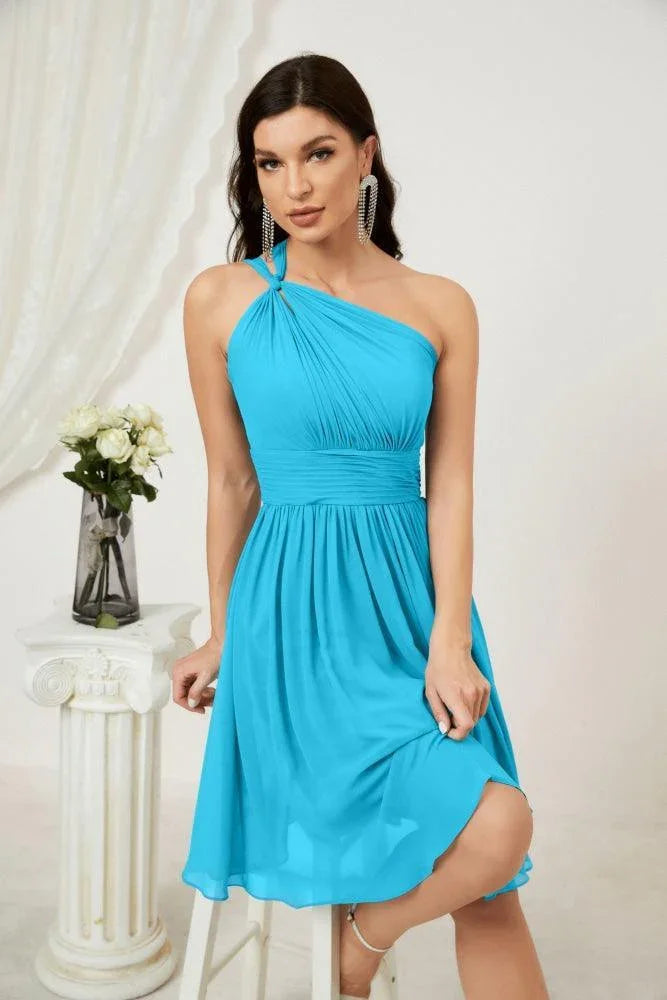 Vestido de dama de honor corto de chiffon de un hombro Numbersea para mujer Vestidos formales para fiesta y regreso a casa 2804