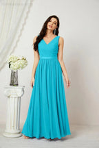Abito da Sera Donna in Chiffon Lungo per Damigelle, Scollato, Senza Maniche, Linea A, per Feste Serali, Ballo di Fine Anno e Homecoming, Modello 2808