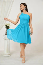 Vestido de dama de honor corto de chiffon de un hombro Numbersea para mujer Vestidos formales para fiesta y regreso a casa 2804