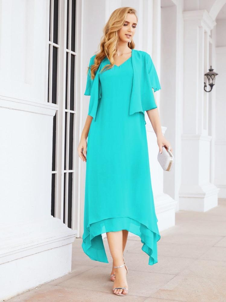 Vestido de festa formal para mãe da noiva, corte A, duas peças, Numbersea 28073 