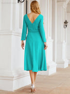 Vestido de madrinha com decote em V e cinto para mãe da noiva e convidada de casamento 28031 