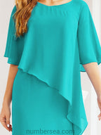 Vestido de festa formal comprido Numbersea com capa e folhos 28026 