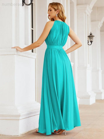 Numbersea Halter Bridesmaid Dress Empire Waist Formal Evening Prom Gown for Mother of The Bride 28030
