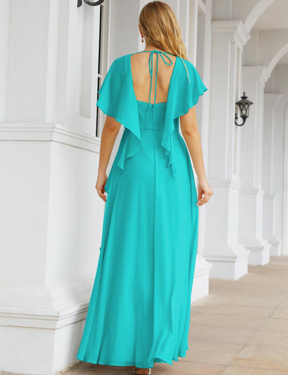Numbersea Chiffon Bridesmaid Dresses Long Formal Evening Prom Mother of The Bride Dress with Flutter Sleeve     SEA28040