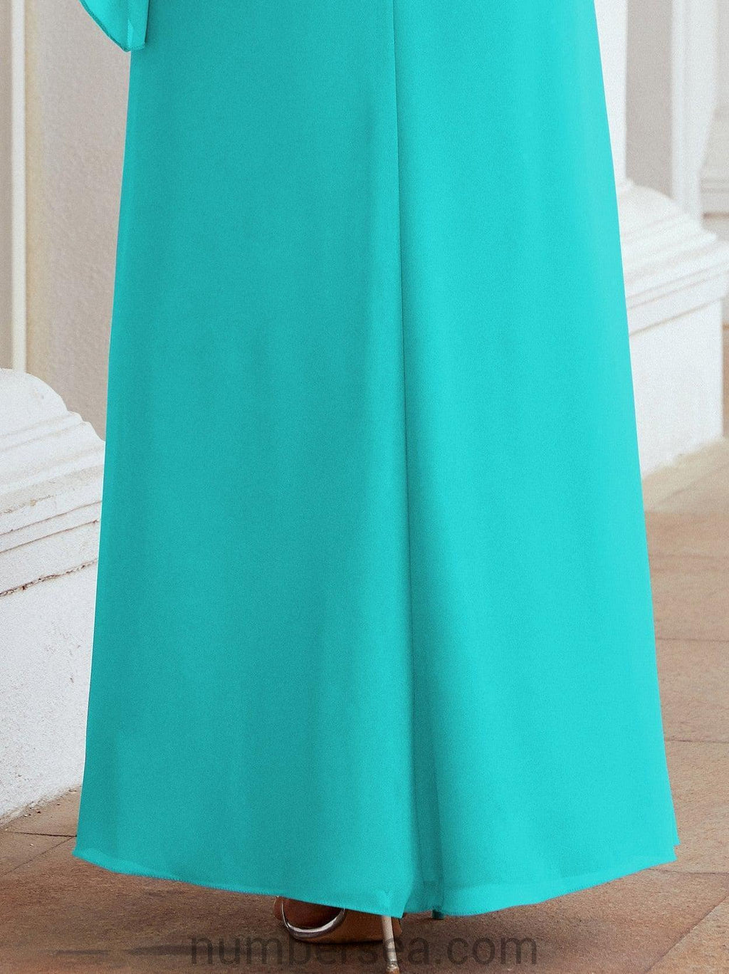 Vestido de festa formal comprido Numbersea com capa e folhos 28026 