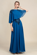 Kleid für die Brautmutter, A-Linie, Rundhalsausschnitt, lang, mit Applikationen