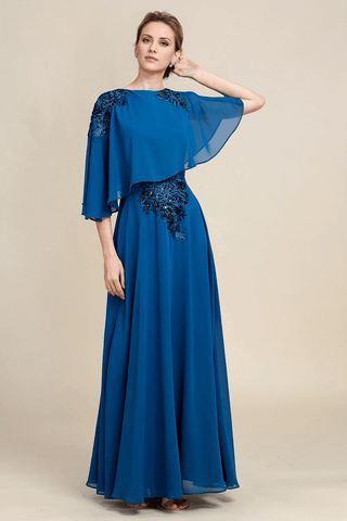 Kleid für die Brautmutter, A-Linie, Rundhalsausschnitt, lang, mit Applikationen