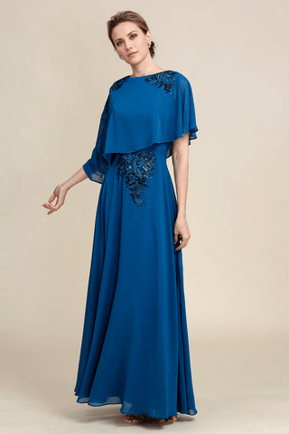 Kleid für die Brautmutter, A-Linie, Rundhalsausschnitt, lang, mit Applikationen