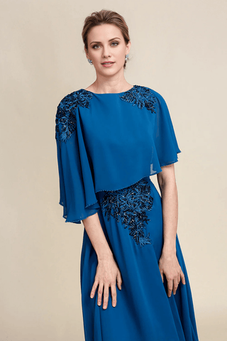 Kleid für die Brautmutter, A-Linie, Rundhalsausschnitt, lang, mit Applikationen