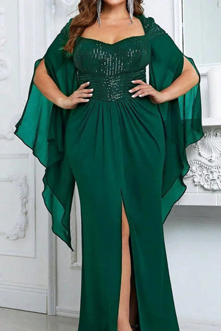 Kleid für die Brautmutter, glitzernde Pailletten, lang, mit Schlitz