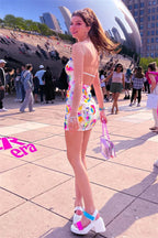 Vestido de Fiesta Homecoming Sin Espalda con Tirantes y Lentejuelas Multicolor Blanco Y2798
