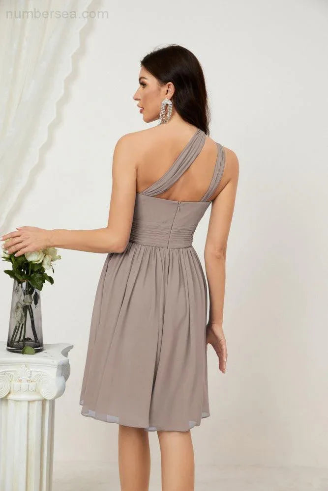 Vestido de dama de honor corto de chiffon de un hombro Numbersea para mujer Vestidos formales para fiesta y regreso a casa 2804