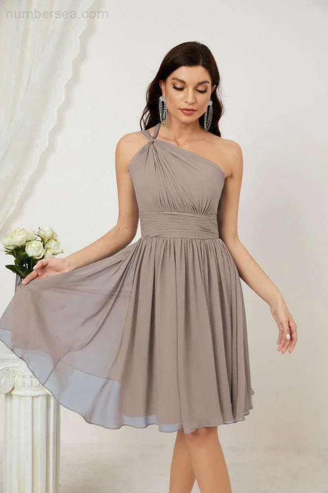 Vestido de dama de honor corto de chiffon de un hombro Numbersea para mujer Vestidos formales para fiesta y regreso a casa 2804