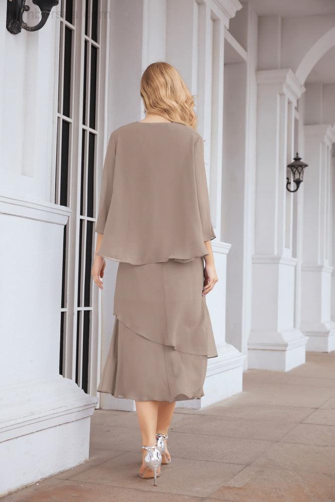 Vestido de festa formal para mãe da noiva, corte A, duas peças, Numbersea 28072 