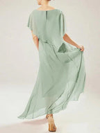 Vestidos de mãe da noiva com mangas curtas e borlas