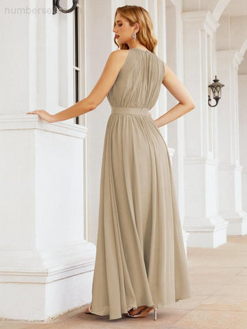 Numbersea Halter Bridesmaid Dress Empire Waist Formal Evening Prom Gown for Mother of The Bride 28030