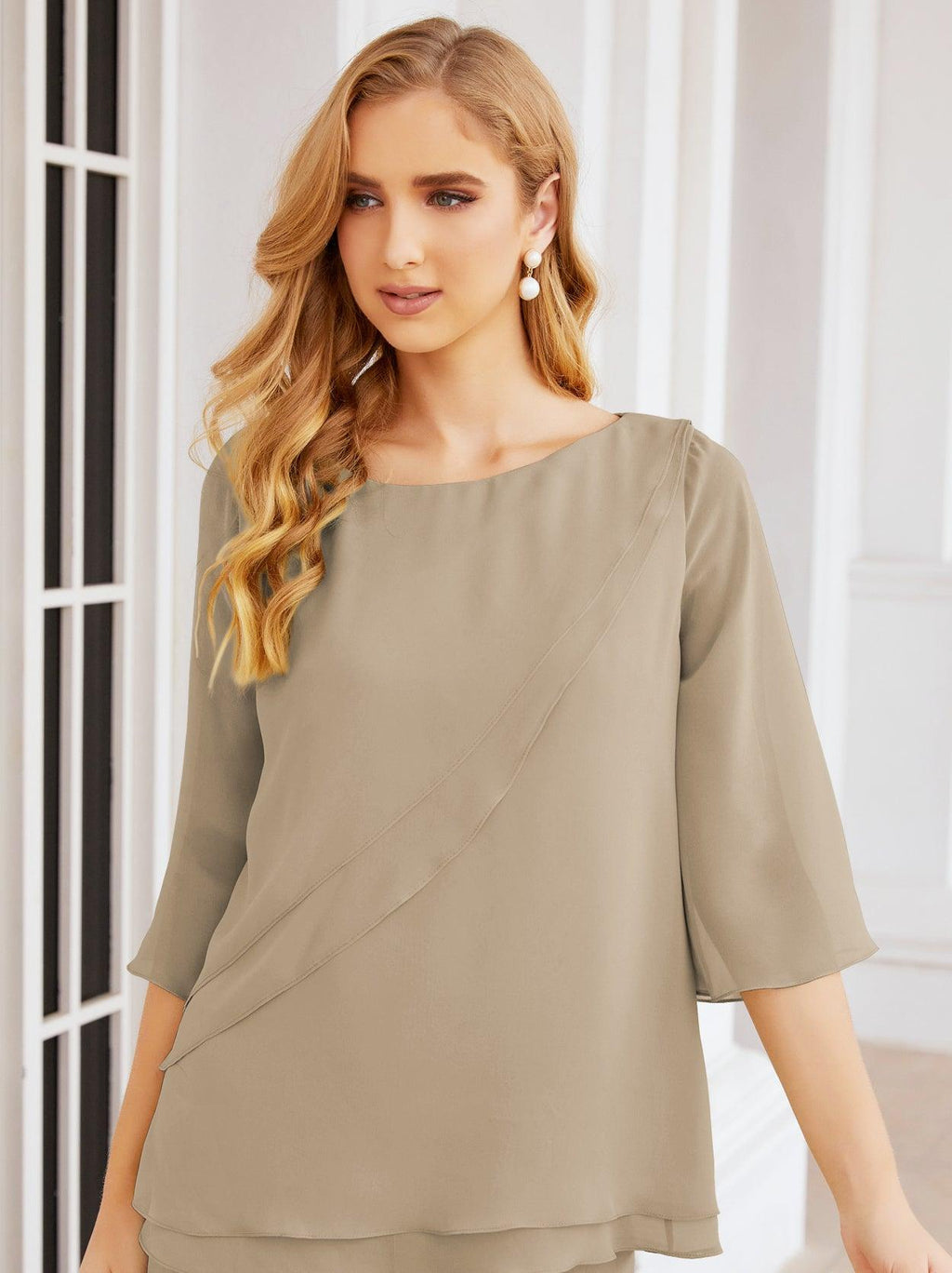 Vestido elegante de 2 peças para mãe da noiva Numbersea, tamanho grande, com folhos, camadas, roupão prateado 28064 