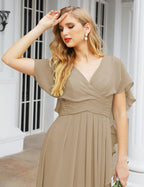 Numbersea Chiffon Bridesmaid Dresses Long Formal Evening Prom Mother of The Bride Dress with Flutter Sleeve     SEA28040