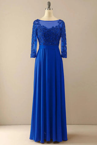 Kleid der Brautmutter mit Applikationen, Nähperlen und Illusionsärmeln