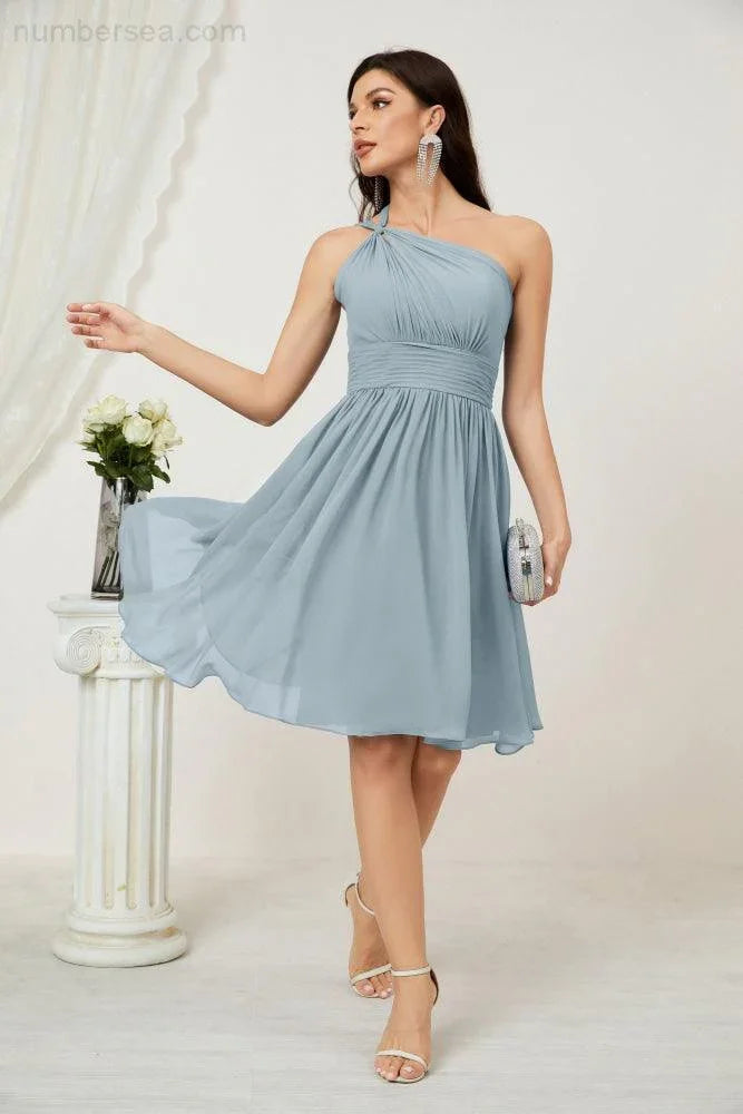 Vestido de dama de honor corto de chiffon de un hombro Numbersea para mujer Vestidos formales para fiesta y regreso a casa 2804