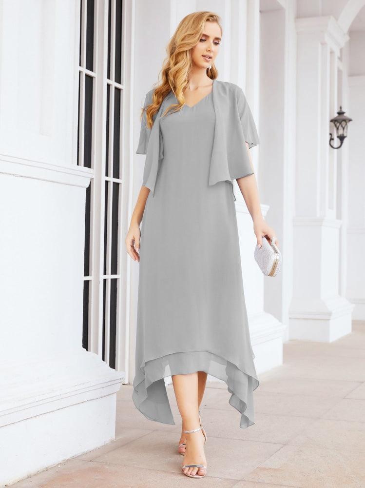 Vestido de festa formal para mãe da noiva, corte A, duas peças, Numbersea 28073 