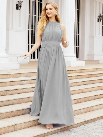 Numbersea Halter Bridesmaid Dress Empire Waist Formal Evening Prom Gown for Mother of The Bride 28030