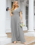 Numbersea Chiffon Bridesmaid Dresses Long Formal Evening Prom Mother of The Bride Dress with Flutter Sleeve     SEA28040
