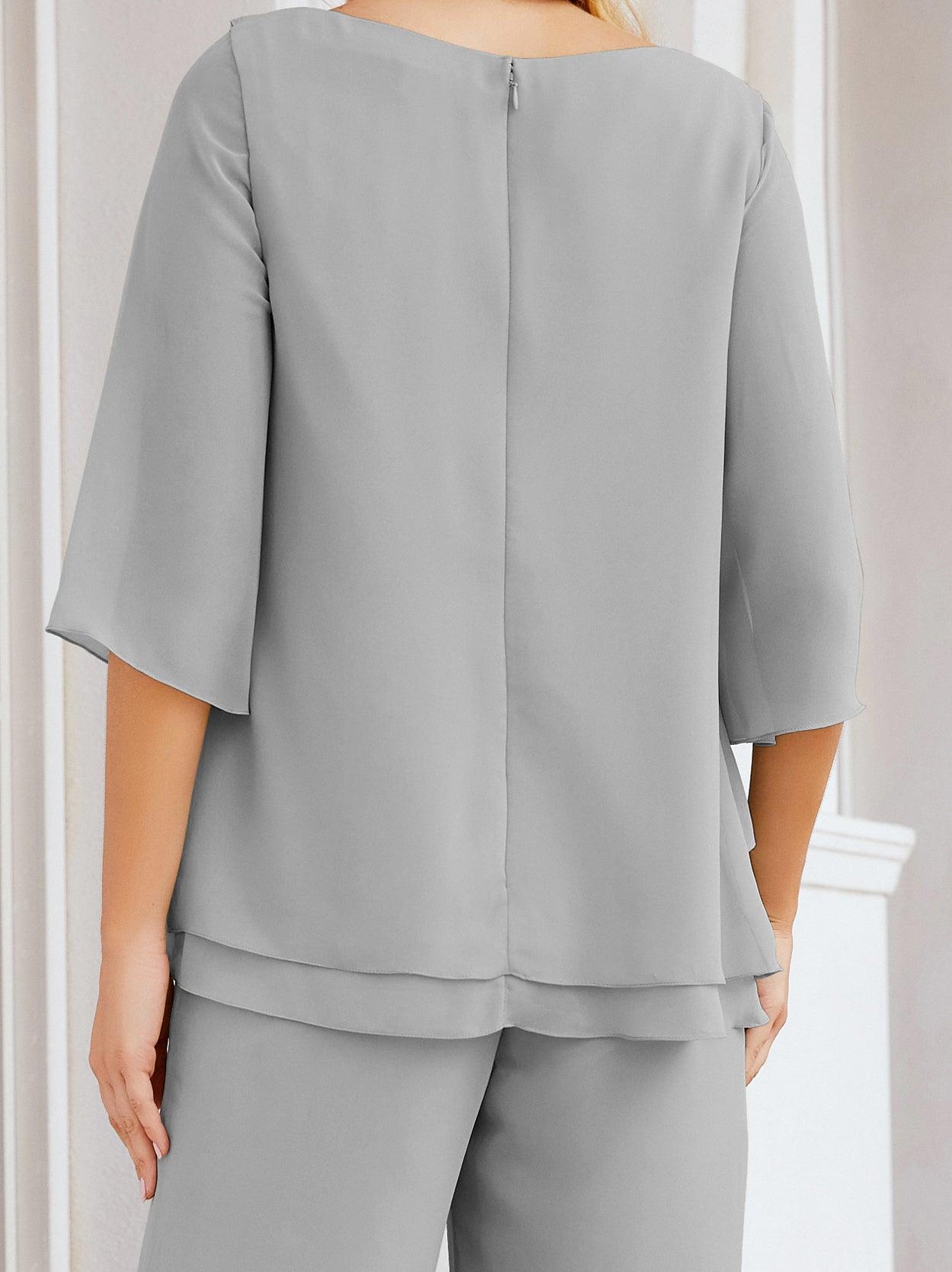 Vestido elegante de 2 peças para mãe da noiva Numbersea, tamanho grande, com folhos, camadas, roupão prateado 28064 