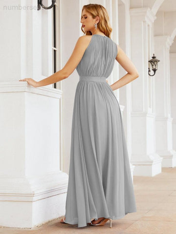 Numbersea Halter Bridesmaid Dress Empire Waist Formal Evening Prom Gown for Mother of The Bride 28030