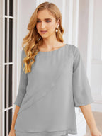 Vestido elegante de 2 peças para mãe da noiva Numbersea, tamanho grande, com folhos, camadas, roupão prateado 28064 