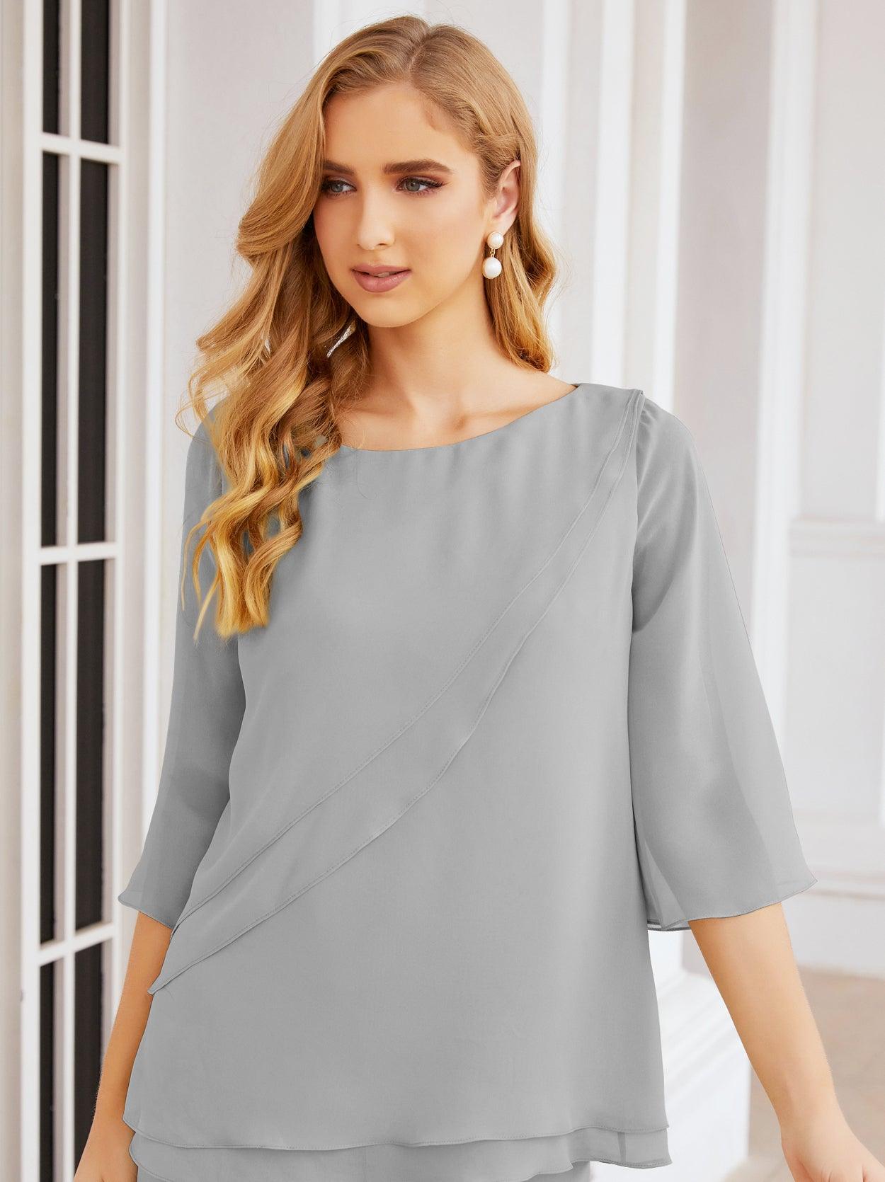 Vestido elegante de 2 peças para mãe da noiva Numbersea, tamanho grande, com folhos, camadas, roupão prateado 28064 