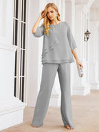 Vestido elegante de 2 peças para mãe da noiva Numbersea, tamanho grande, com folhos, camadas, roupão prateado 28064 