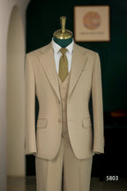 Beige Linen Blend 3-Piece Wedding Suit | Tailored Groom & Groomsmen Attire